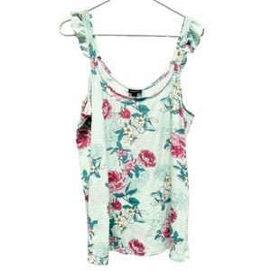 Torrid Floral Women's Sleeveless TanTop Plus Size 2 Teal with Multi Color Flower